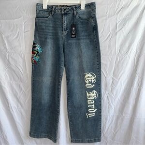 Ed Hardy Straight Leg Jeans with Embroidered Design